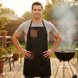 Black Men’s Bib Apron – Fire-Resistant Work & Cooking Utility Design